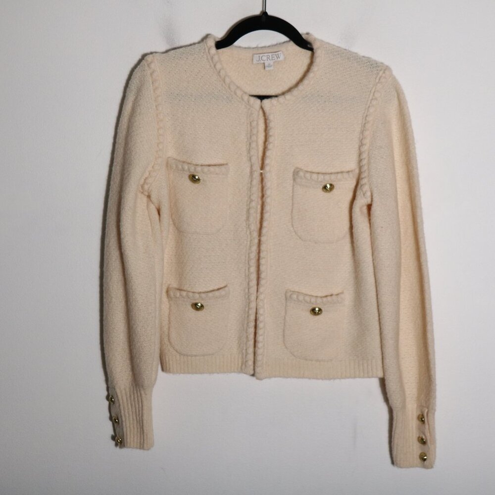 J Crew Textured Sweater Lady Jacket Cardigan Womens XS Beige Wool Preppy Alpaca